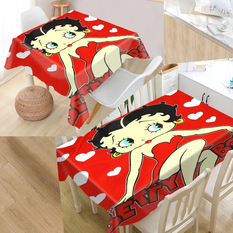 Пользовательские Betty Boop мультфильмы скатерти Оксфорд ткань прямоугольный водонепроницаемый маслонепроницаемый скатерти семья вечерние скатерти