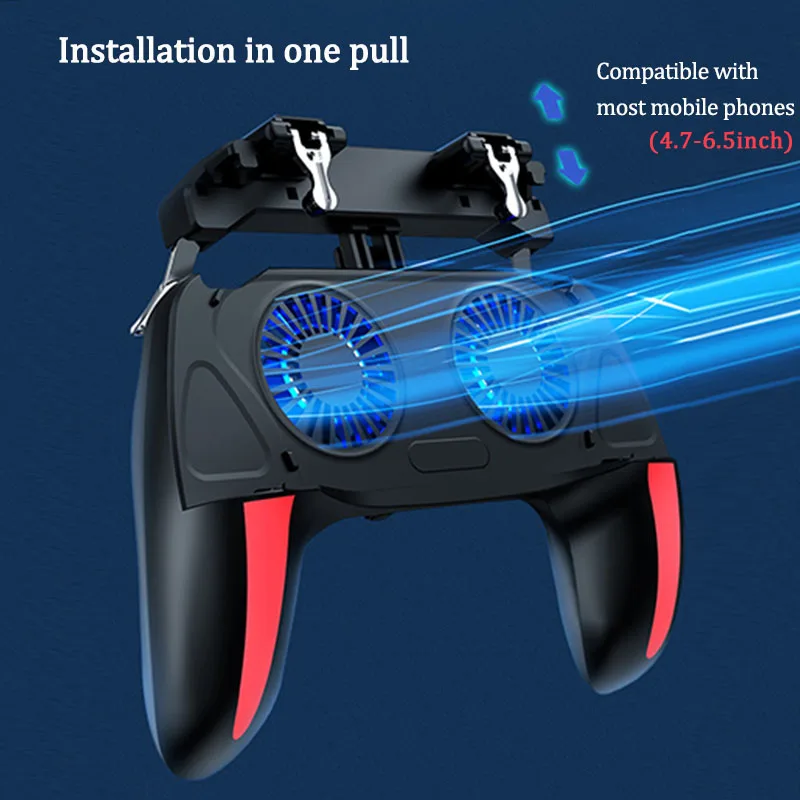 pubg mobile controller with double fan cooling for iphone ios android phone game pad free fire with 2500mah 5000mah power bank free global shipping