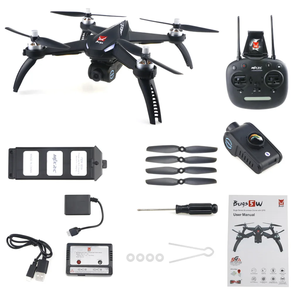 MJX Bugs 5 W(B5W) Wi-Fi FPV 1080 P камера/Waypoints/Point of Interest/удержание высоты/один ключ следуют за радиоуправляемым дроном 3 батареи