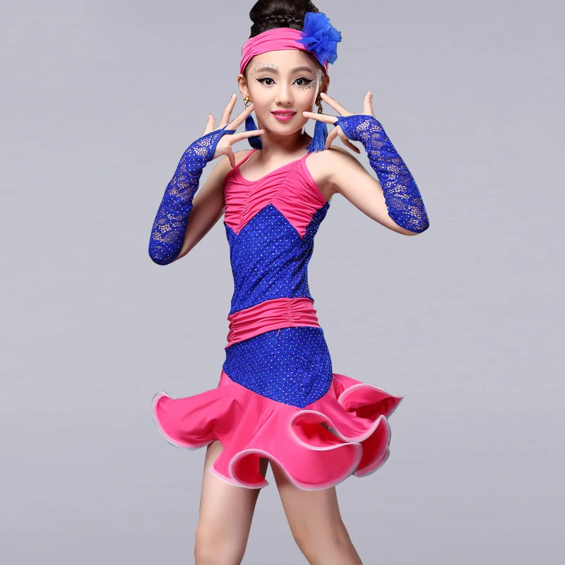 Платье для латинских танцев девочек соревнований латиноамериканских Детские