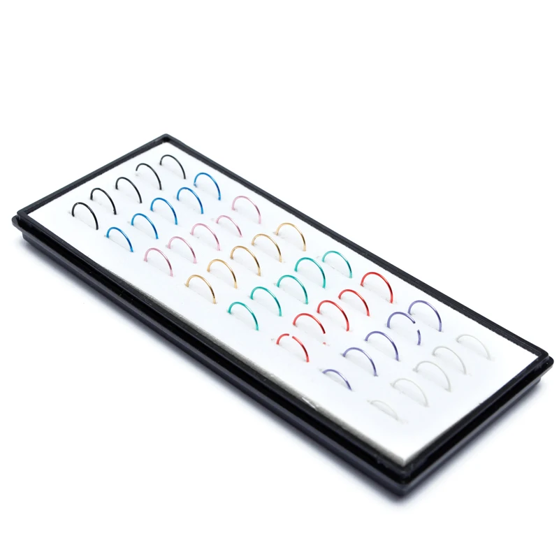 mix color 40 шт./кор. приблизительно 8x0,5 мм Красочные Нержавеющая сталь нос кольцо-гвоздик в нос пирсинг Лабрет, ювелирные изделия в стиле панк - Окраска металла: mix color