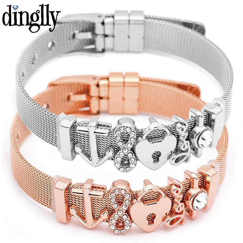 DINGLLY, модные сетчатые браслеты из нержавеющей стали для женщин, цепочка для часов, пара, для девочек, очаровательный браслет из бисера, брендовые браслеты, ювелирные изделия