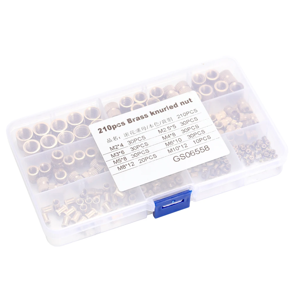 210 шт. цилиндрические накатанные резьбовые круглые латунные гайки вставка из