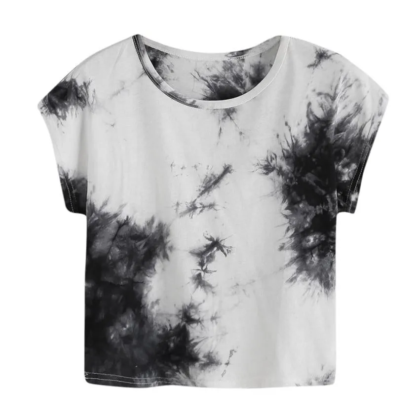 Женская Повседневная Свободная футболка с коротким рукавом и принтом Tie Dye, топы, блузы, летняя одежда для женщин, богемные летние топы для женщин