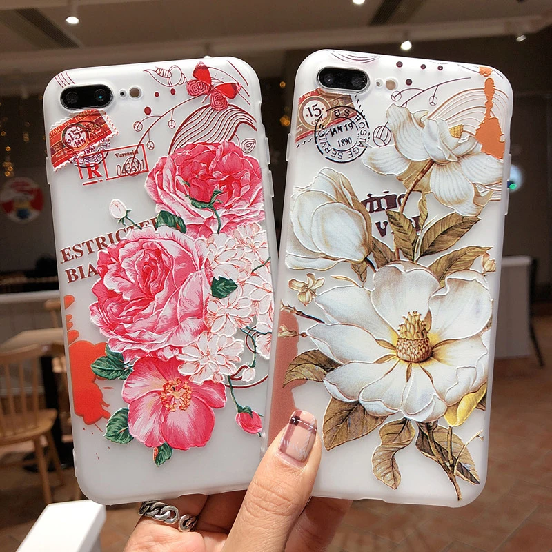 3D Рельефный цветочный узор чехол для телефона IPHONE 8PLUS 8 7 PLUS 6 6S 6PLUS Мягкий ТПУ