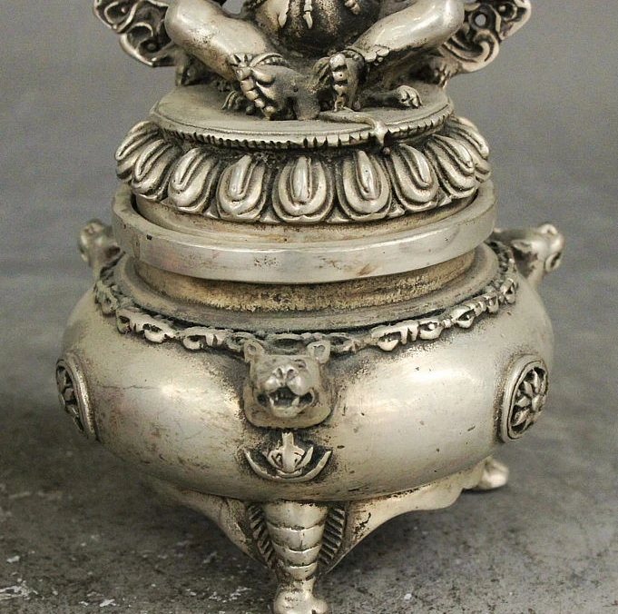 SCY Тибетский буддизм серебро ваджрадака Будда голова зверя статуя благовония