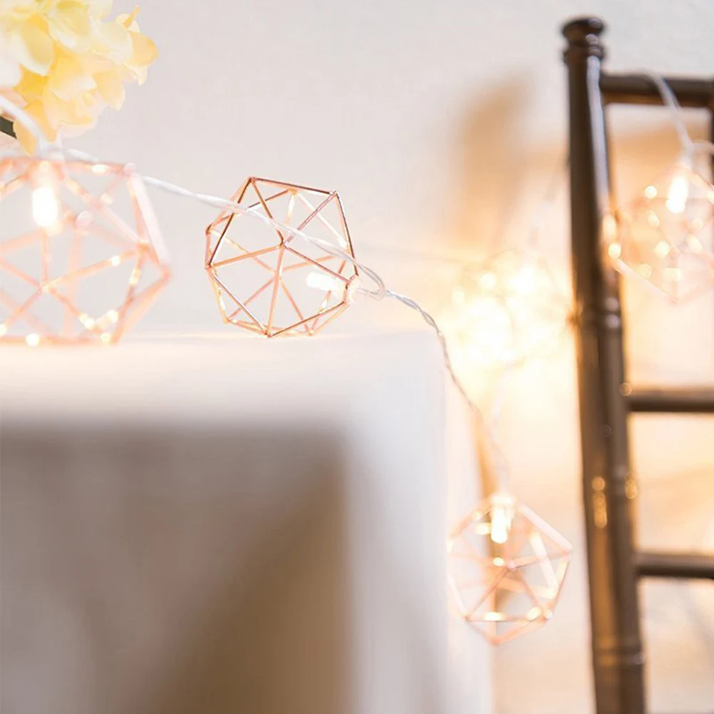 3M 20 LED Rose gold Copper Wire String Light Iron Geometric hexagons With 3*AA battery Adapter For Valentines Party Wedding | Освещение