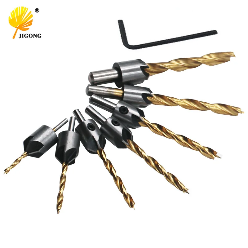 

3mm 4mm 5mm 6mm 7mm 8mm 10mm 7pcs HSS Titanium Countersink Drill Bit Set Drill Press Set Chamfer Reamer Woodworking Power Tools