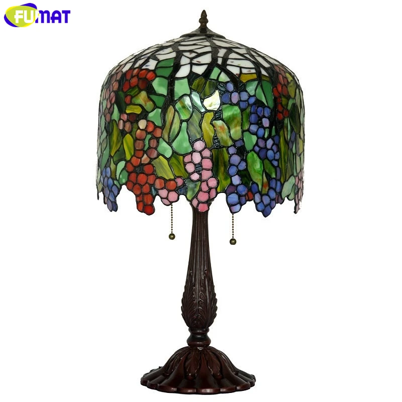 Fumat витражное стекло Тиффани Стиль настольная лампа Медь мозаика базы винограда