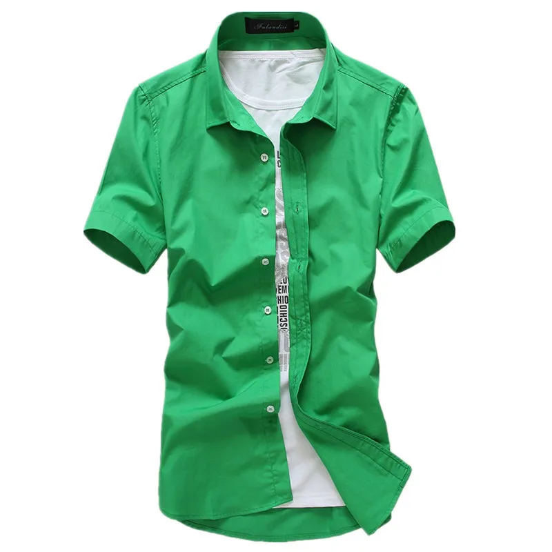 Мужская рубашка с коротким рукавом Повседневная приталенная хлопковая весна