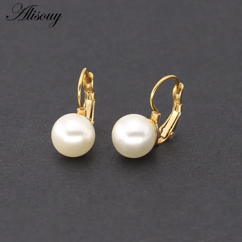 Pearl ball Gold Alisouy 2 шт. Позолоченные Модные ювелирные изделия Большой круглый жемчуг кулон массивные серьги для женщин Подарки Свадебные аксессуары - Окраска металла: Pearl ball Gold