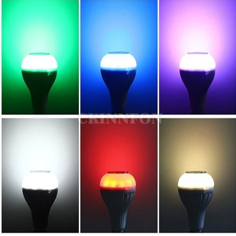 100 шт./лот беспроводной E27 Bluetooth LED стерео аудио динамик RGB цвет теплый белый лампа