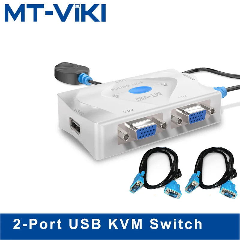 Умный KVM-переключатель, 2 входа, 1 выход, VGA USB, горячий ключ, проводной пульт дистанционного управления, выберите автоматическое сканирование с кабелем