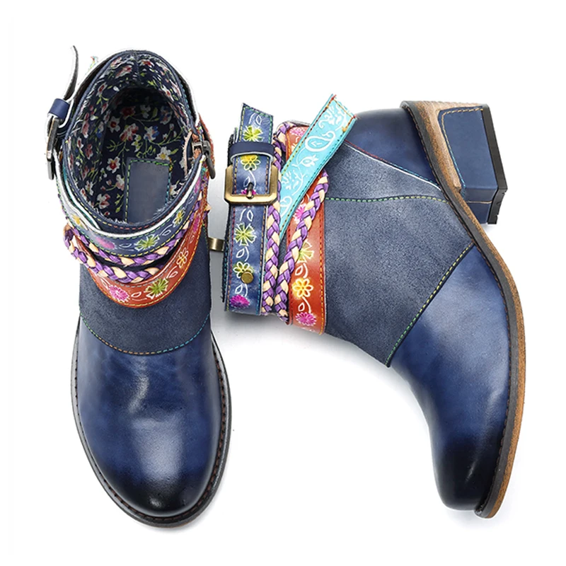 Stylesowner Genuine Leather Women Boots Vintage Bohemian Ankle Shoes Low Heel Ladies Woman Autumn Winter Boot | Обувь