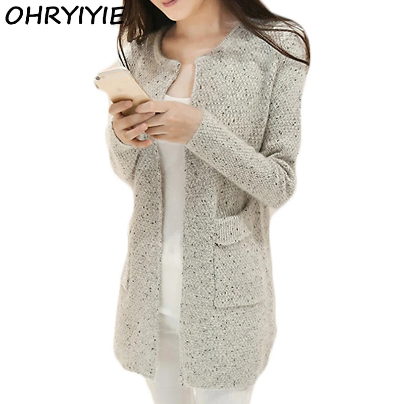 Весна осень Женские Повседневные вязаные кардиганы OHRYIYIE с длинным рукавом