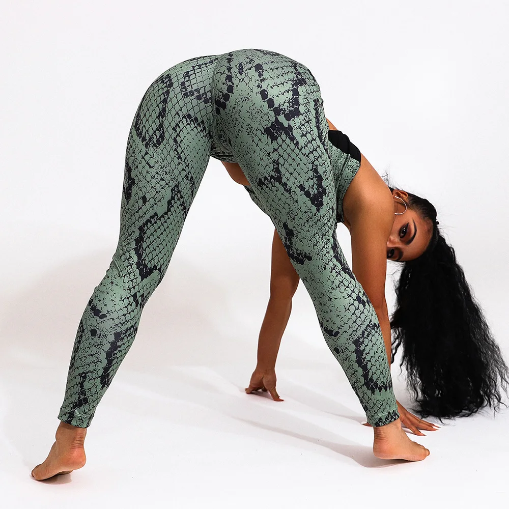 Sexy Snake Printed Yoga Sets Women's Sportswear Gym Clothing Fitness Leggings Push Up Workout Running Sports Suit Bra Yoga Pants