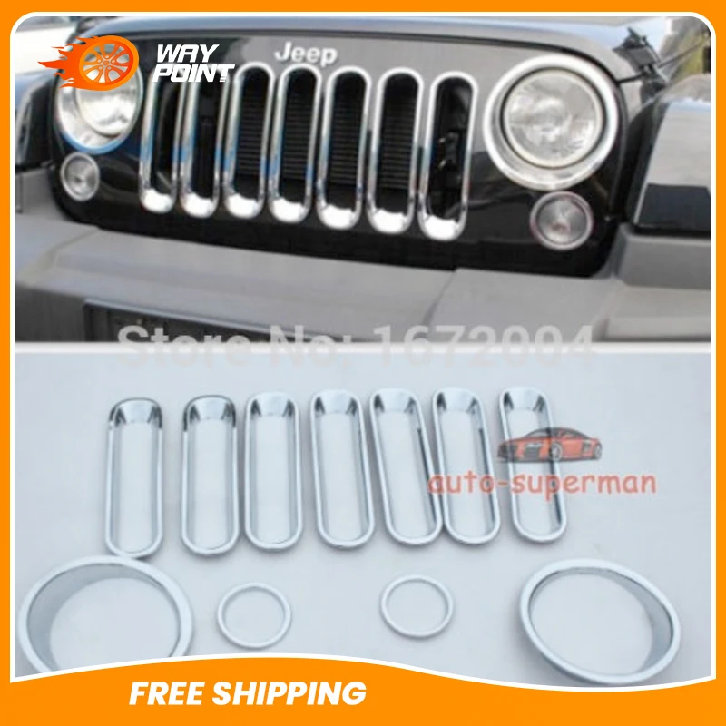 11 шт. хромированная накладка на решетку для Jeep JK Wrangler 07 +|grill trim|trim covergrille insert |