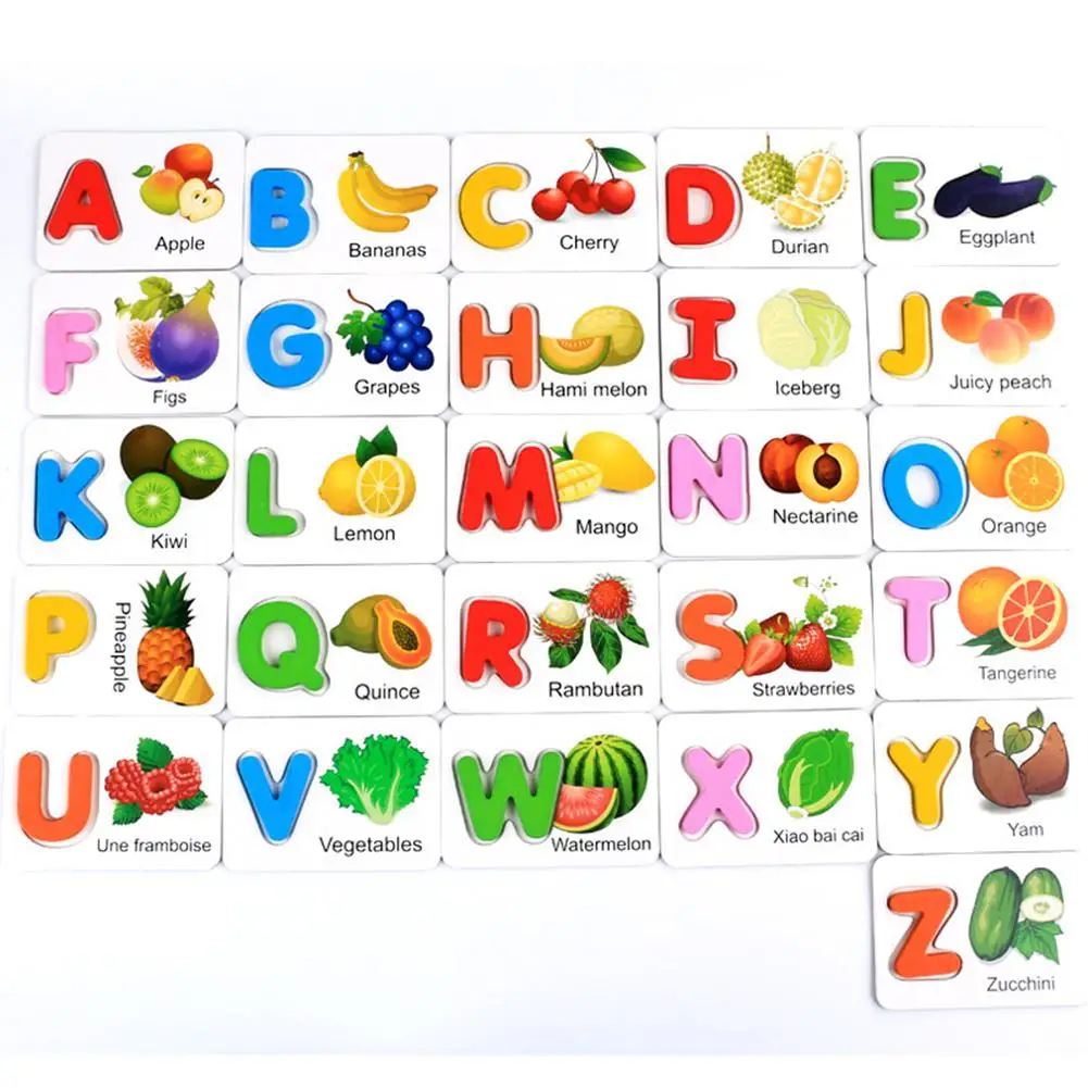 LeadingStar Wooden Early Education Baby Learning Fruit Vegetable ABC Alphabet Letter Cards Cognitive Educational Toys for Kids | Игрушки