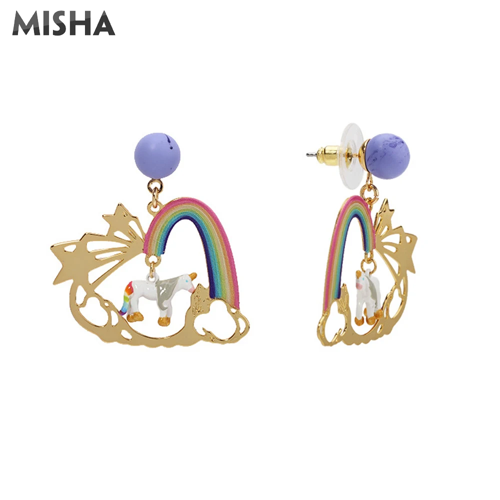MISHA Модные серьги для женщин ручной работы эмалированные глазурованные единорог Радуга ювелирные серьги для девушек Подарок