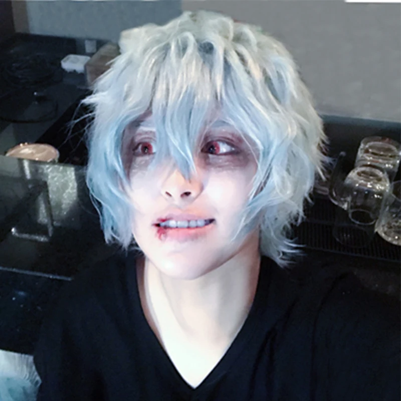 

My Hero Academia Boku no Hiro Akademia Shigaraki Tomura Short Gray blue Mixed Cosplay Anime Wigs + Wig Cap