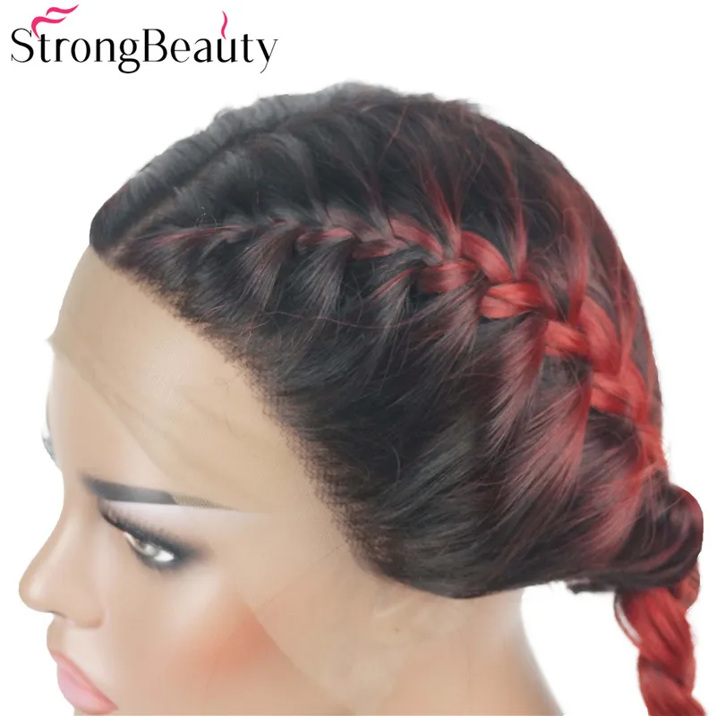 StrongBeauty синтетический кружевной передний коса парик Плетеный парик коричневый/красный Омбре волос 2 цвета
