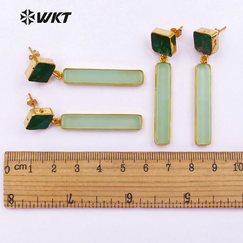 WT-E420,, серьги из натурального камня, женские зеленые длинные серьги, ювелирные изделия с квадратными шпильками, классический стиль, около 6*35 мм