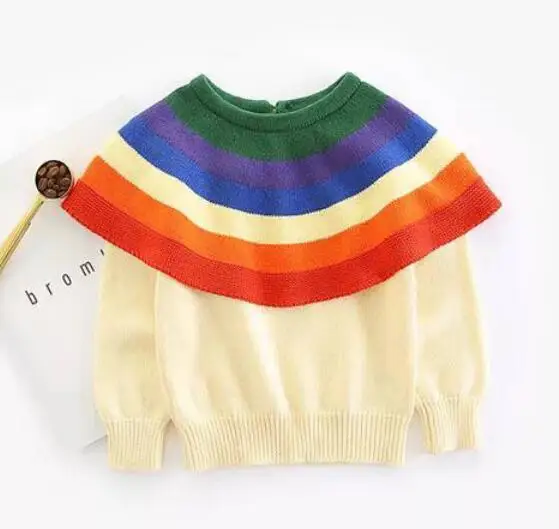 Rainbow Sweaters Топы для маленьких девочек; футболки с оборками и воротником в стиле ретро; блузки с цветочным узором для девочек; детская блузка для девочек; одежда с цветочным принтом; детская верхняя одежда - Цвет: Rainbow Sweaters