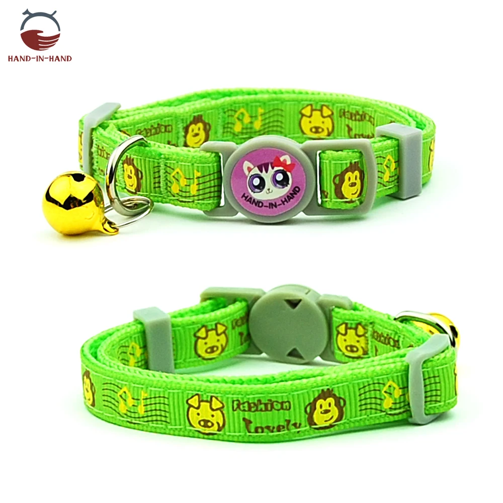 Cat Collar Pet Product Collar Safety Buckle Quick Release Cartoon printed Collar - Цвет: Green Monkey