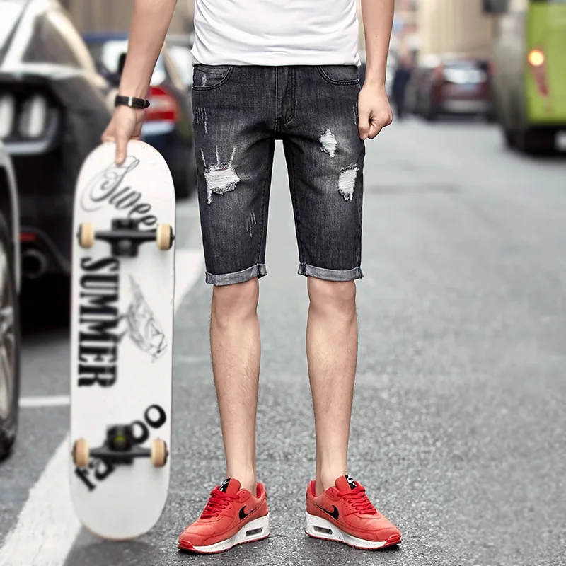 2017 Летний Новый Мода Проблемные Рваные Джинсы Шорты Мужчин Короткие джинсы С