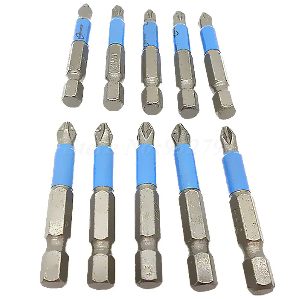 

10pc Anti Slip Electric Screwdriver Bits Hex Shank Ph2 50mm Single Side Magnetic Long Reach Electric Screwdriver Bit Power Tools