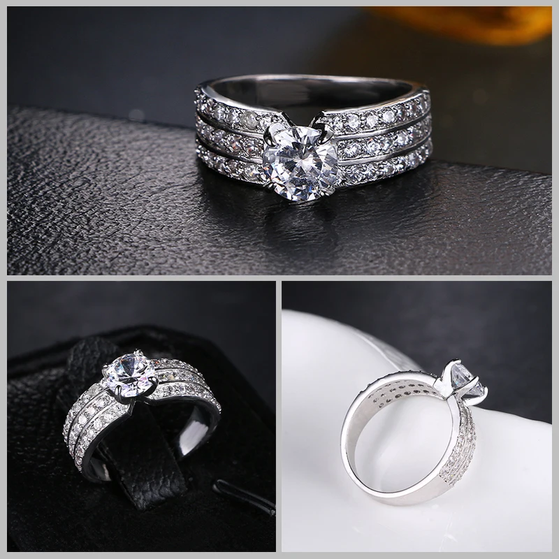 Классические круглые свадебные кольца для женщин 6 зубцов набор колец с