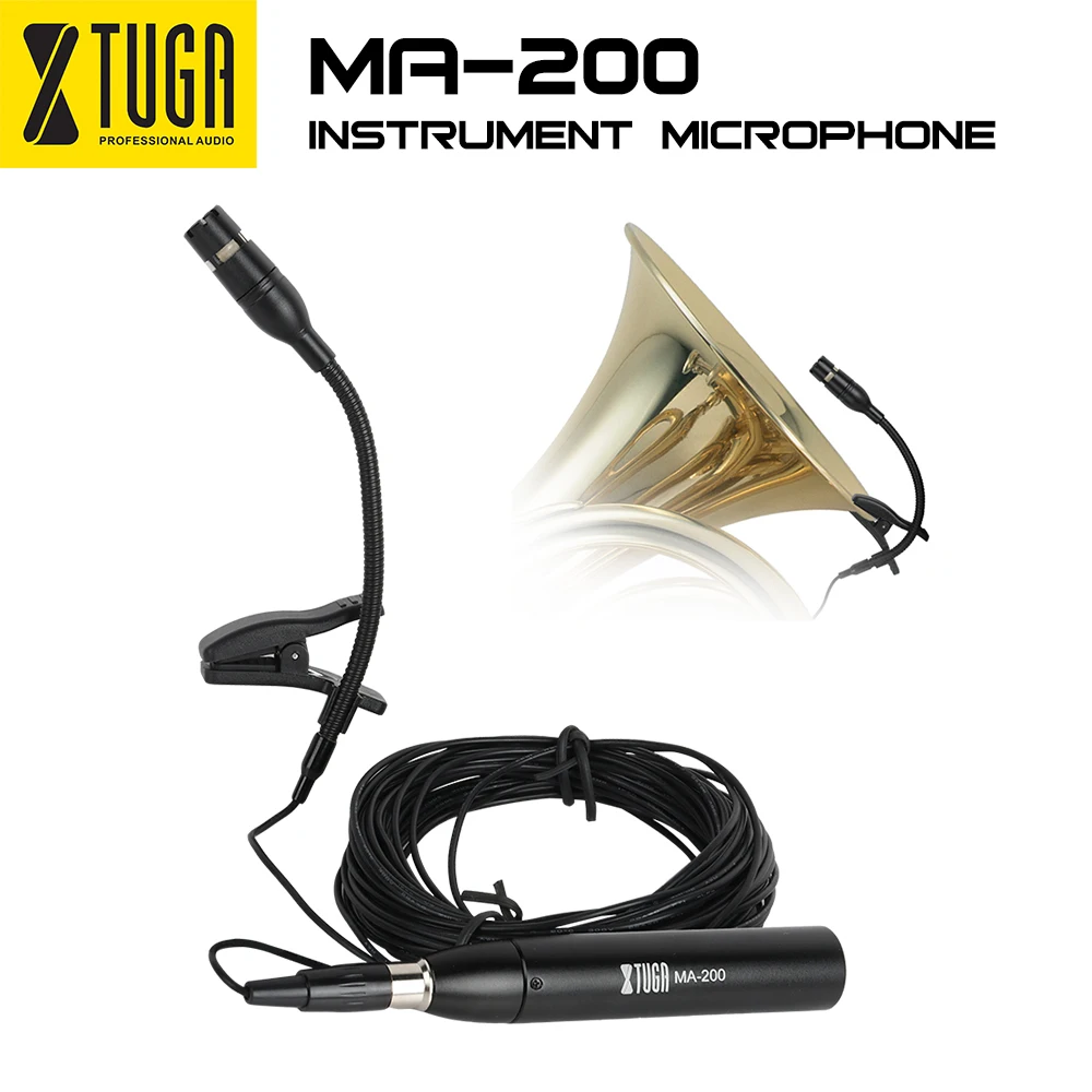 XTUGA MA200 конденсаторный микрофон для инструментов 3-контактный XLR Сделано в Китае 48V phantom мощность с 2 подставка крепление зажим для саксофона, фортепиано, Гитары