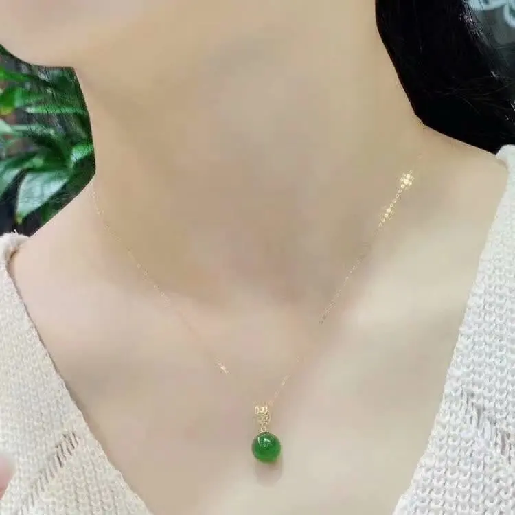 

SHILOVEM 18k yellow gold real Natural green Jasper pendants no necklace fine Jewelry women wedding new gift mymz1010998by
