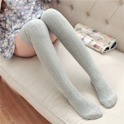 Gray 1 пара, женские гольфы выше колена для девочек весенние, Осенние, зимние теплые вязаные мягкие гольфы однотонные свободные носки - Цвет: Gray