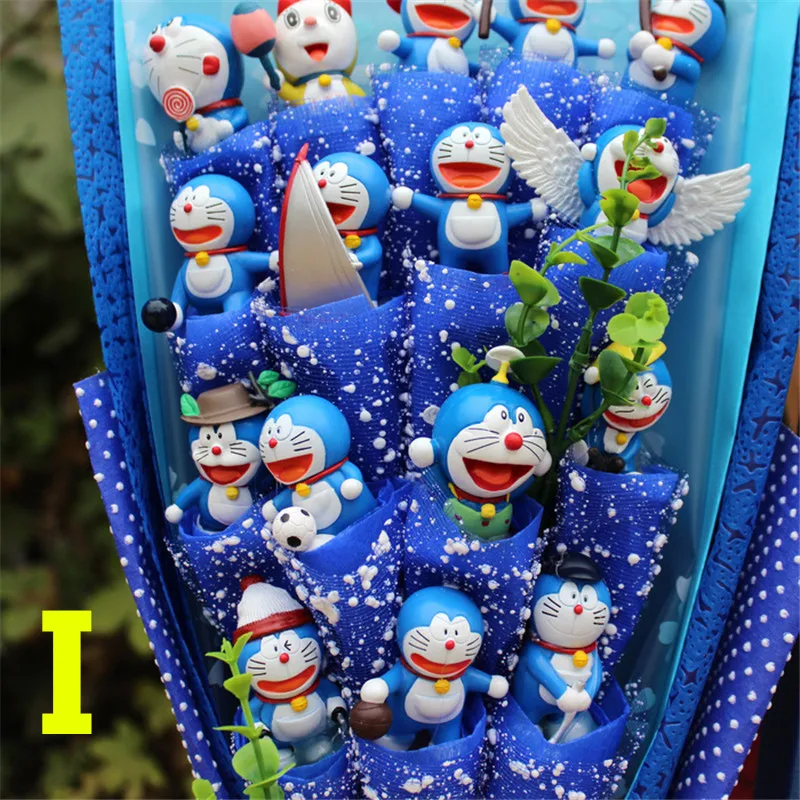 Мини ПВХ Doraemon Цветы Букет Искусственные розы цветок из искусственного шелка подарок Букеты Свадебные День Святого Валентина игрушки довольно люблю