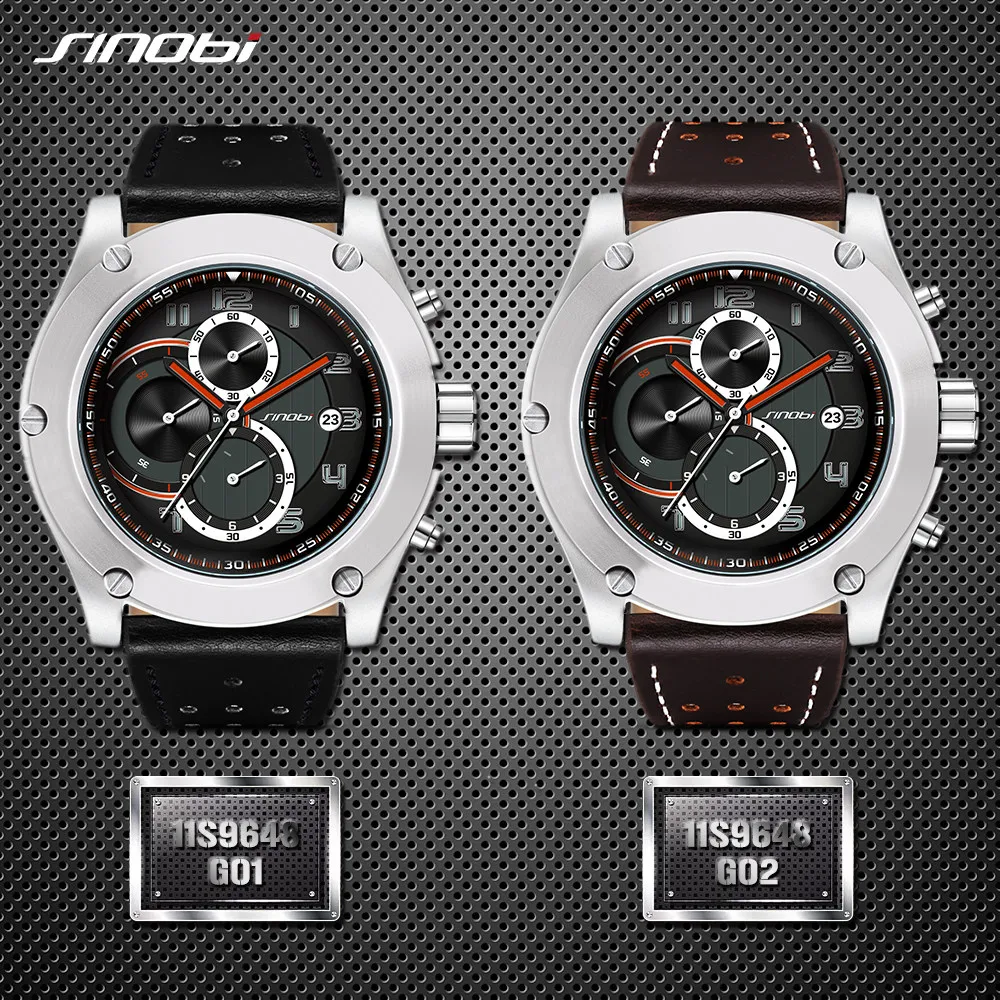 SINOBI хронограф Wacth мужские спортивные наручные часы Дата Водонепроницаемый Мужчины Женева кварцевые часы военные Hora Relogio Masculino