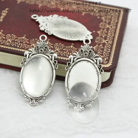 Antique silver Сладкий колокольчик 10 компл. Два цвета филигранная камео кабошон 23*45 мм(подходит 18*25 мм) База Установка кулон лоток+ прозрачное стекло кабошоны - Цвет: Antique silver