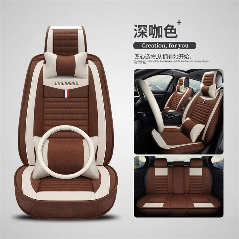 coffee deluxe Универсальные льняные автомобильные чехлы на сиденья для hyundai genesis equus creta ix25 tucson ix35 santafe - Название цвета: coffee deluxe