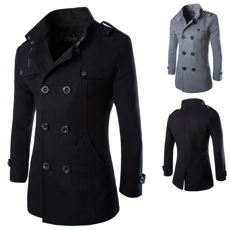 Medium Long Trench Coat Men Overcoat Winter Jacket Men 2018 Windbreaker Thick Solid Black Trench Coat Men English Style Costume