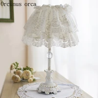 korean white lace desk lamp princess childrens room girls bedroom bedside lamp nordic warm cloth desk lamp free shipping