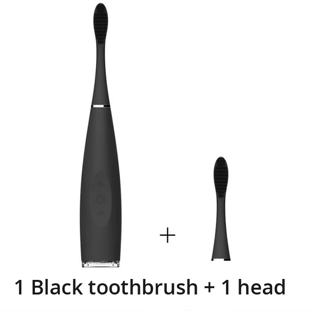 Black with head Звуковая электрическая зубная щетка, силиконовая Мягкая щетина, электрическая зубная щетка, водонепроницаемая, Глубокая чистка, пищевая щетка, головка - Цвет: Black with head