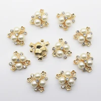 10 pcslot 2 3cm flat back brooch alloy rhinestone button pearl button decoration for wedding