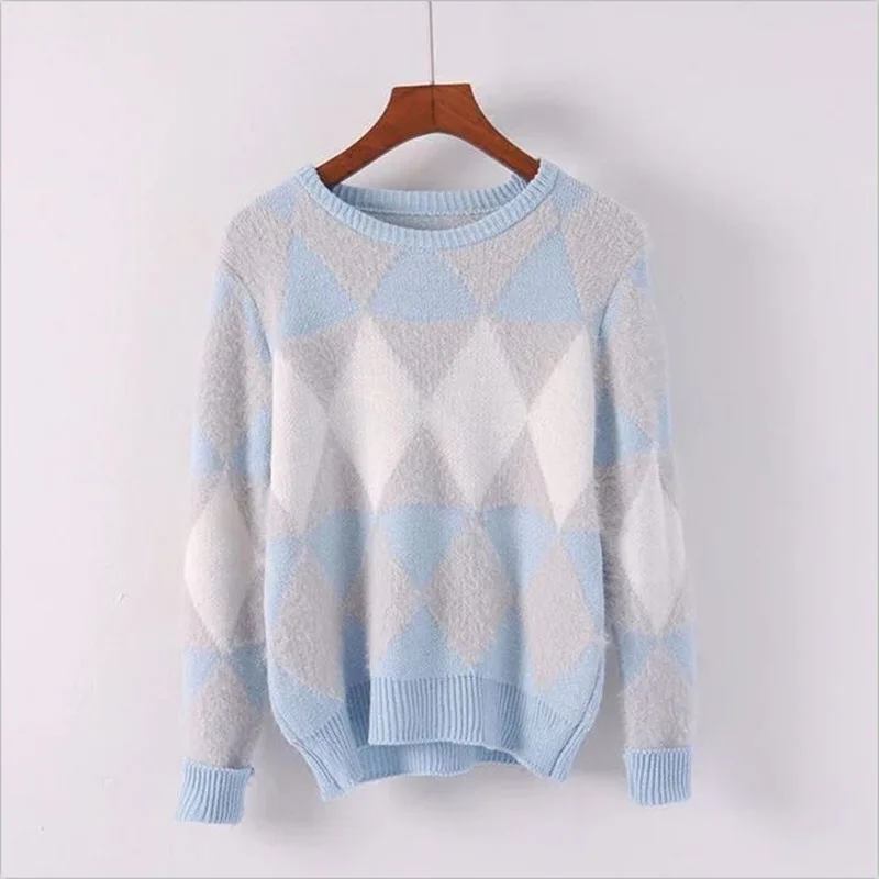 Пуловер женский весенне-осенний в клетку с длинным рукавом зима 2018 | Женская