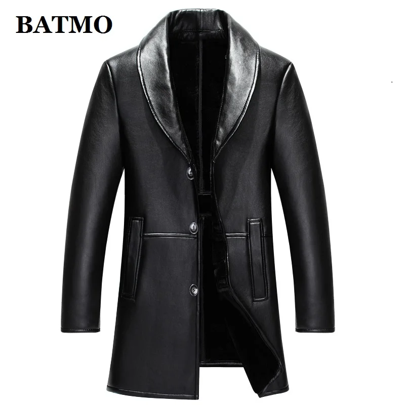 BATMO Новое поступление зимнее высококачественное Мужское пальто из натуральной кожи с воротником из лисьего меха, мужские зимние шерстяные парки AL18