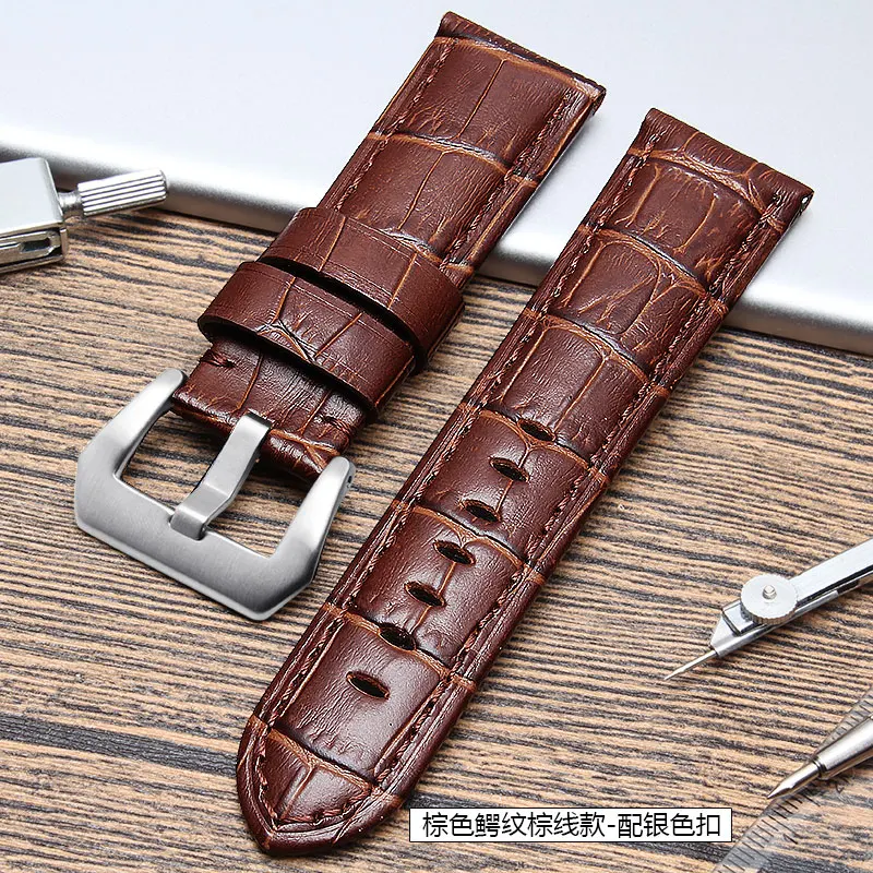 Genuine Leather Watchbands man's Italy Watch Band Strap for Panerai Belt Stainless Steel Buckle brown 22 24 26mm Exempt postage |