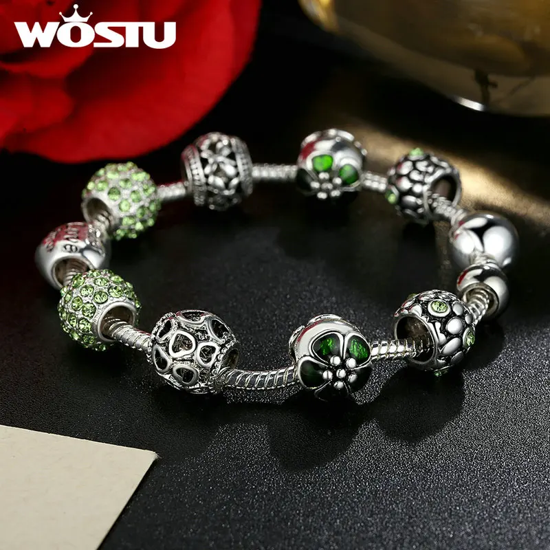 Женский браслет с ажурным сердцем зелеными бусинами|charm bracelet|silver charm braceletbracelets &