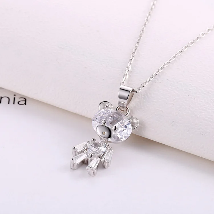 Девушка Стерлингового Серебра 925 Медведь Pattern White Crystal Серьги Ожерелье/Кулон