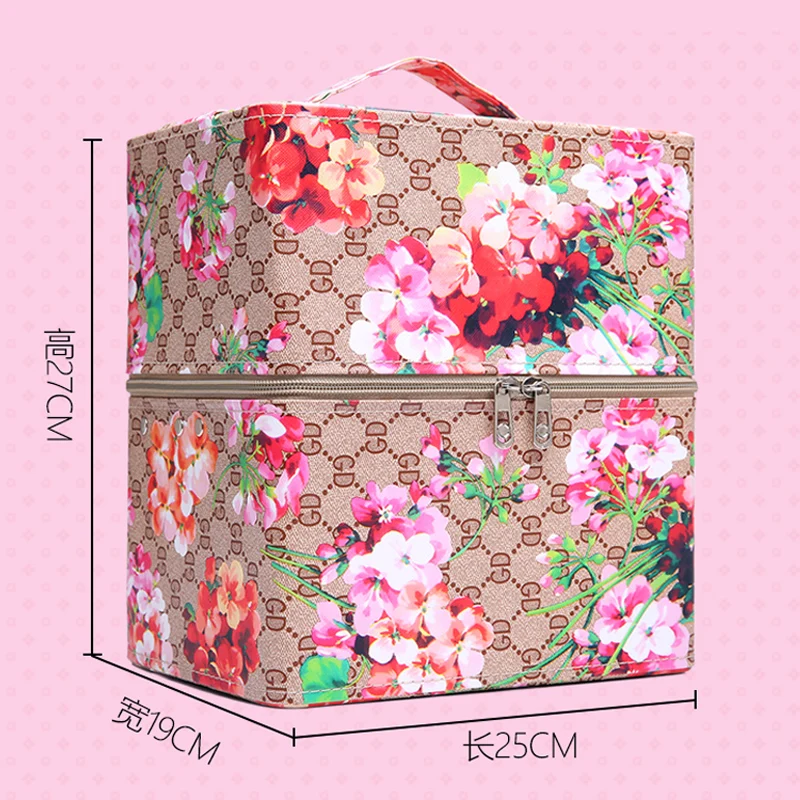 Многоуровневый большой профессиональный женский косметический чехол с цветами