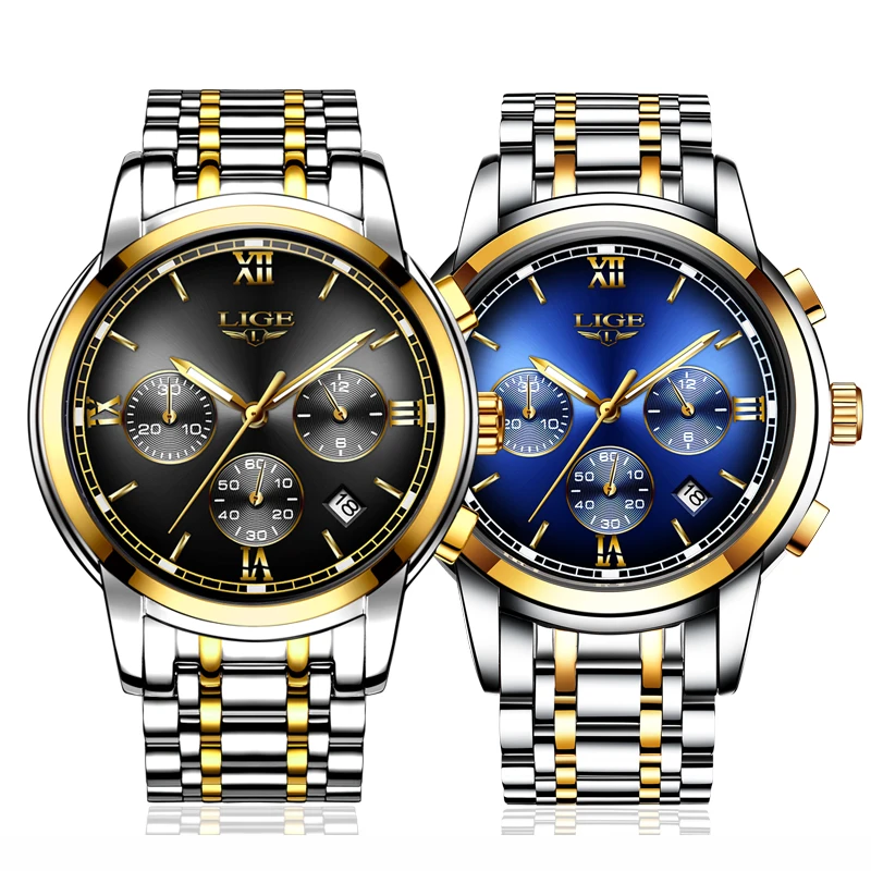 Montre Homme Часы мужские люксовый бренд LIGE Хронограф Мужские спортивные часы водонепроницаемые полностью Стальные кварцевые мужские часы Relogio Masculino