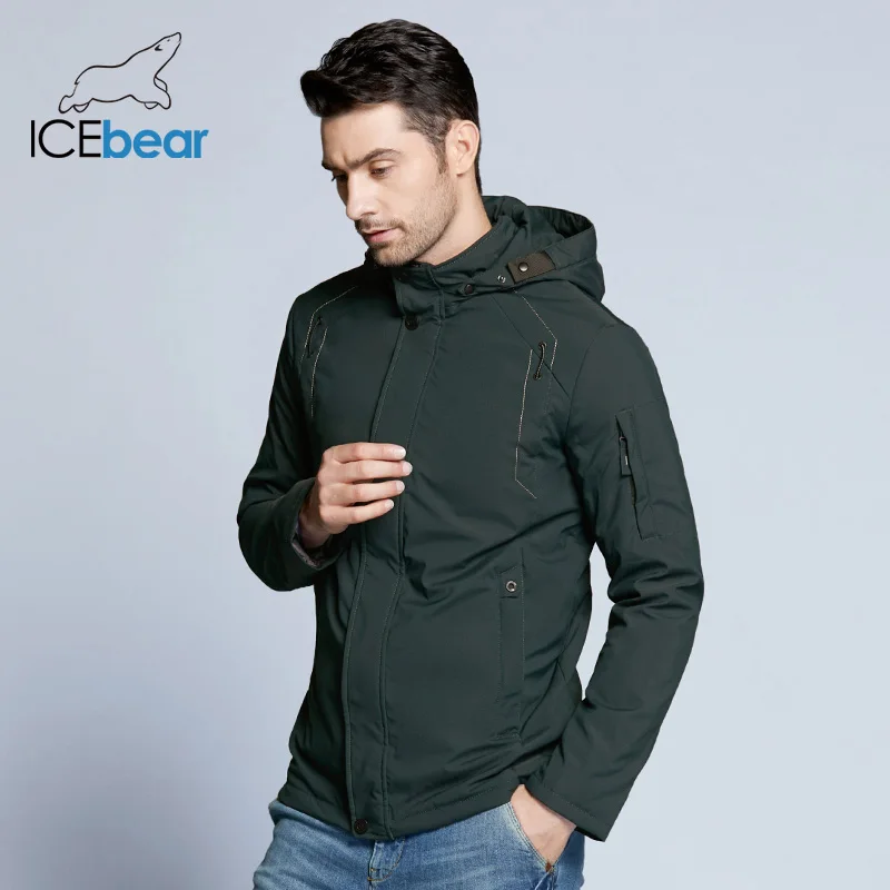 ICEbear новые осенние мужские пальто ветровка куртка теплая одежда с подкладкой из хлопка с отстегивающимся капюшоном брендовая одежда с капюшоном мужская куртка MWC18120D